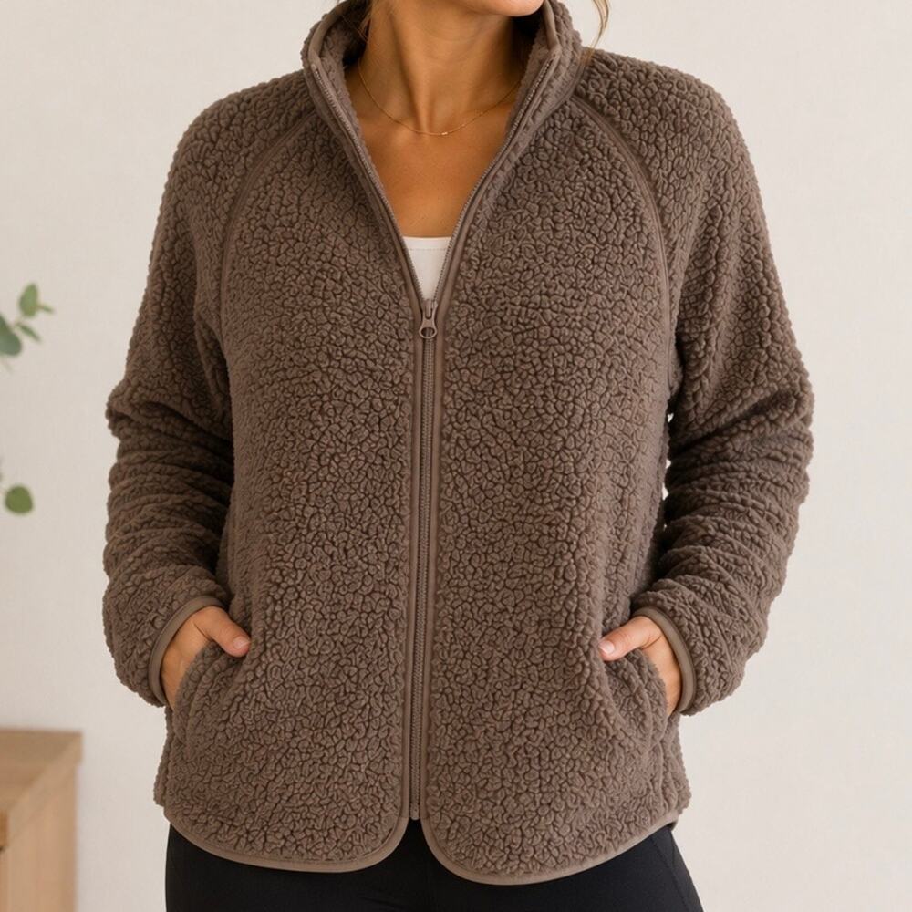 ZELLA x NORDSTROM | NWT Brown Tan Driftwood Teddy Fleece Full Zip Jacket | Large